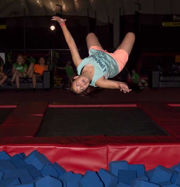 My sister Kaija doing a flip at the Trampoline Park