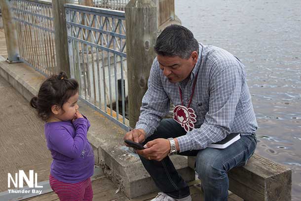 Ontario Regional Chief Isadore Day with Autumn at the Kam River Park in Thunder Bay