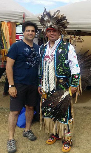 Ontario Regional Chief Isadore Day with Arman Yousefi and Indigneous person from Iran at last weekends powwow in Wiki at their 55th Annual Powwow