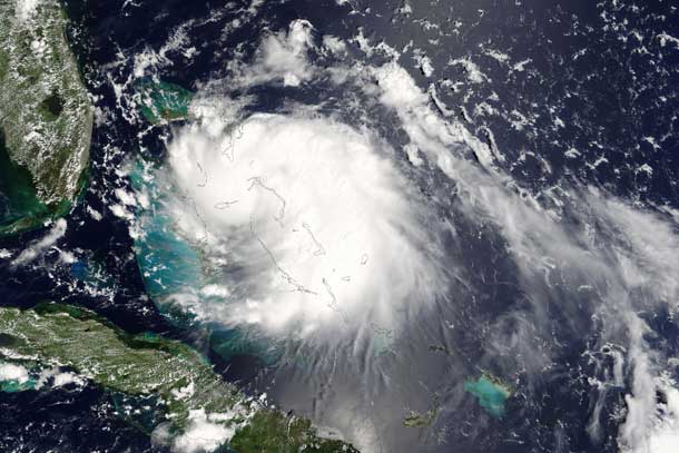 This Aug. 25, 2005, satellite image shows inbound Hurricane Katrina. The storm moved slowly, enabling heavy rains to linger longer over one area, the National Hurricane Center warned. The center forecast 6-10 inches of rain over Florida and the Bahamas, and up to 15 inches in some regions