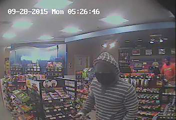 Thunder Bay Police are seeking this suspect in a robbery of a Macs Store