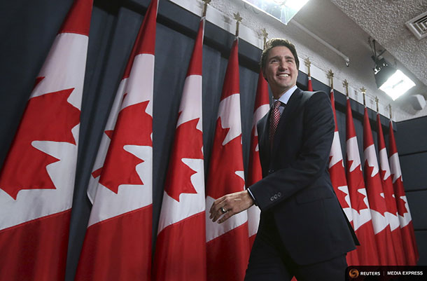 Canada's Liberal leader and Prime Minister-designate Justin Trudeau leaves at the conclusion of a news conference in Ottawa, Ontario, October 20, 2015. REUTERS/Chris Wattie