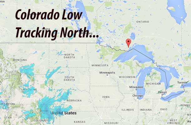 A Colorado low is tracking toward Northern Ontario bringing with it snow