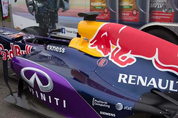 Red Bull Formula One Race car at the Whitewater Golf Club during the Staal Foundation Open in 2015