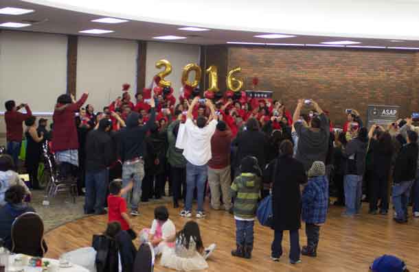 Graduates celebrate their day with the traditions of cap and gown along with traditional drumming and prayer.