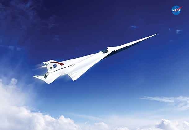 This is an artist’s concept of a possible Low Boom Flight Demonstration Quiet Supersonic Transport (QueSST) X-plane design. The award of a preliminary design contract is the first step towards the possible return of supersonic passenger travel – but this time quieter and more affordable. Credits: Lockheed Martin