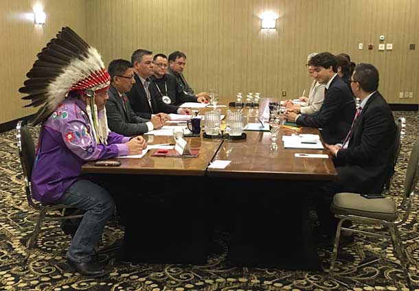 First Nation leaders participating in today’s meeting were: Ontario Regional Chief Isadore Day, Wiindawtegowinini; Anishinabek Nation Grand Council Chief Patrick Madahbee (chair of the Chiefs of Ontario Chief's Committee on Health); Nishnawbe Aski Nation Grand Chief Alvin Fiddler, representing 49 First Nations in northern Ontario; and Ogichidaa Warren White, Grand Chief, Grand Council Treaty #3 representing 28 First Nations in Ontario and Manitoba.