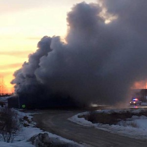 Smoke from fire as Eabametoong First Nation Community Hall burns