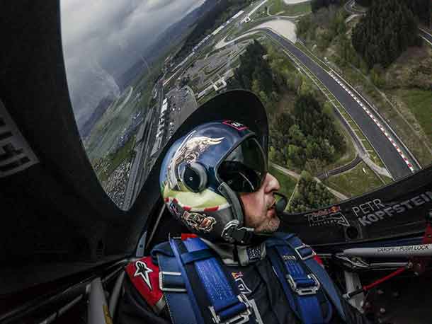 Petr Kopfstein of Czech Republic performs during the qualifying day of the second stage of the Red Bull Air Race World Championship at the Red Bull Ring in Spielberg, Austria on April 23, 2016