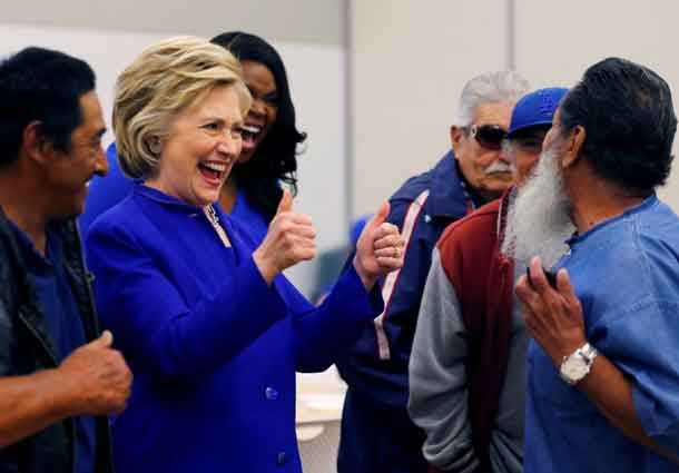 U.S. Democratic presidential candidate Hillary Clinton gestures during a campaign stop at a community center in Compton, California, United States June 6, 2016. REUTERS/Mike Blake