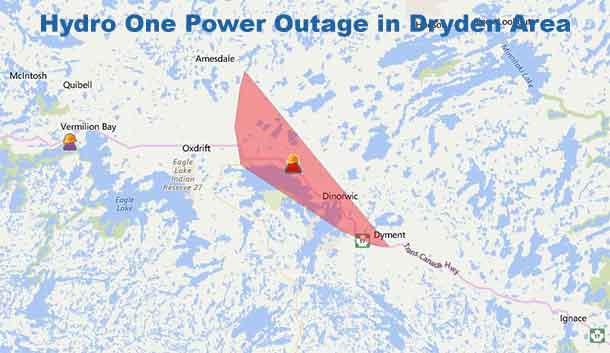 Hydro One Reports Power is out in the Dryden area