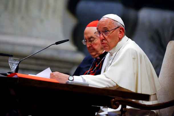 Pope Francis talks during the opening of a meeting of Rome's diocese in Saint John Lateran basilica in Rome, Italy, June 16, 2016. REUTERS/Tony Gentile
