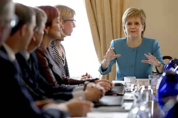 Scotland's First Minister Nicola Sturgeon speaks during an emergency cabinet meeting at Bute House in Edinburgh, Scotland June 25, 2016. REUTERS/Jane Barlow/Pool