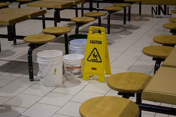 Rain buckets in Victoriaville are a regular sight in the facility whenever it rains.