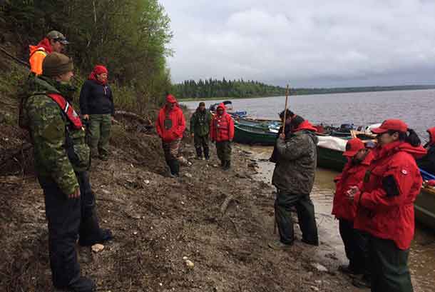 Canadian Rangers arrive on Cheepay Island on the Albany River to conduct a week of on-the-land training. Photo credit Ranger Thomas Scott