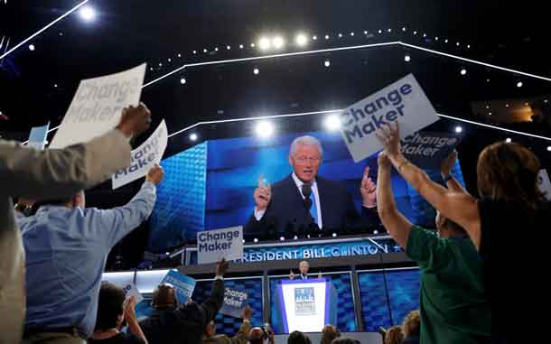 Former U.S. President Bill Clinton speaks during the second night at the Democratic National Convention in Philadelphia, Pennsylvania, U.S. July 26, 2016.  REUTERS/Mark Kauzlarich