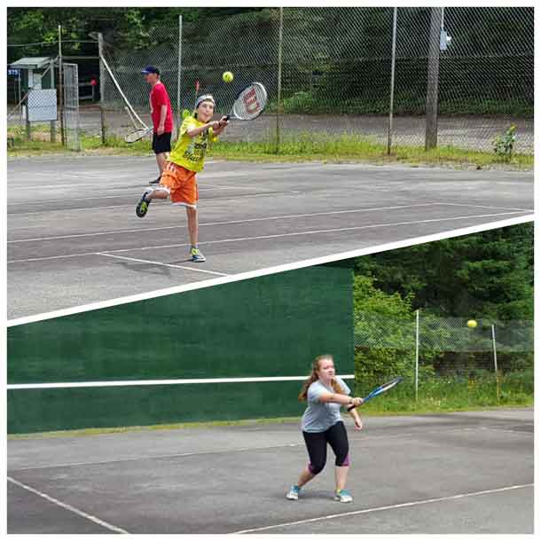 Quinn and Jacklyn playing tennis