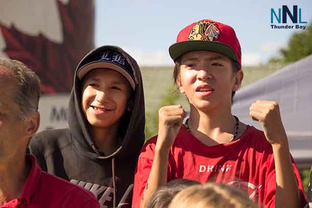 Vale Community Council Youth cheering on the competitors at Thunder Bay's Strongest Man 2016