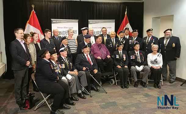 Veterans Affairs Minister Kent Hehr with local Veterans at announcement that Office and services in Thunder Bay will resume
