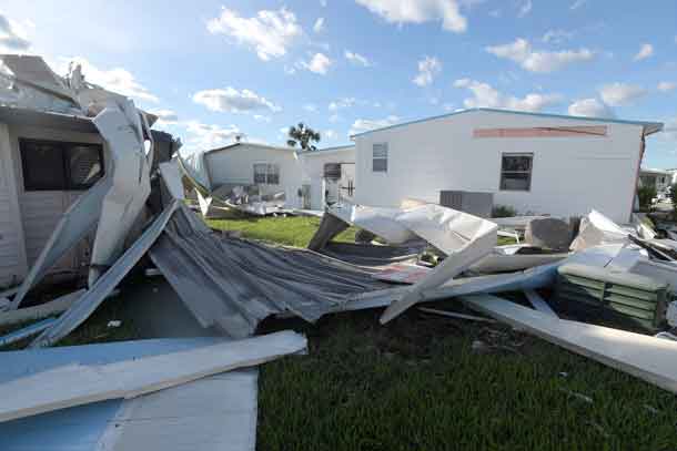 Damage to homes are seen in the aftermath of Hurricane Matthew at the Surfside Estates neighborhood in Beverly Beach, Florida, U.S., October 8, 2016.  REUTERS/Phelan Ebenhack