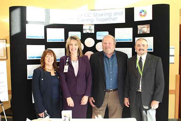 Bonnie Nicholas, Patient and Family Centred Care Lead, Rhonda Crocker Ellacott, Executive VP, Patient Services and Chief Nursing Executive, Grant Walsh, 1st Vice Chair, Health Sciences Centre Board of Directors, and Keith Taylor, Co-Chair of the Patient Family Advisory Council, were on hand at the Sharing and Caring Together Exhibition to celebrate the Health Sciences Centre's continued commitment to Patient and Family Centred Care.