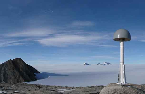 This GPS unit is one of more than 50 that researchers have planted in the Greenland bedrock to measure ice loss. Researchers in the Greenland GPS Network, led by Michael Bevis at The Ohio State University, have discovered that the same hotspot that feeds Iceland's active volcanoes has been causing scientists to underestimate ice loss on Greenland. Photo shows the highest region of the Narsarsuaq glacier in southern Greenland. CREDIT Dana J. Caccamise II, courtesy of The Ohio State University.