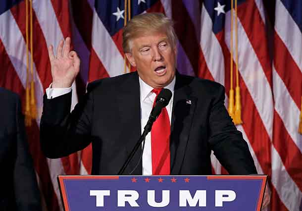 U.S. President elect Donald Trump speaks at election night rally in Manhattan, New York, U.S., November 9, 2016.  REUTERS/Mike Segar