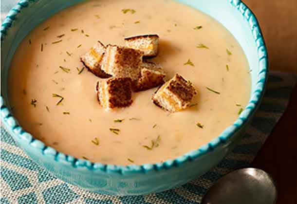 Potato Soup with Cheddar Croutons