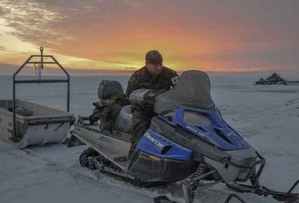 Sergeant Jeffrey Daquigan, 17 Field Ambulance, 38 Canadian Brigade group gets ready to embark on Exercise ARCTIC BISON 2017 on Lake Winnipeg, Man. The exercise is 38 CBG’s Arctic Response Company Group’s (ARCG) annual training opportunity that allows soldiers to train their non-tactical winter warfare skills. Photo Credit: Cpl Natasha Tersigni, 38 CBG Public Affairs 