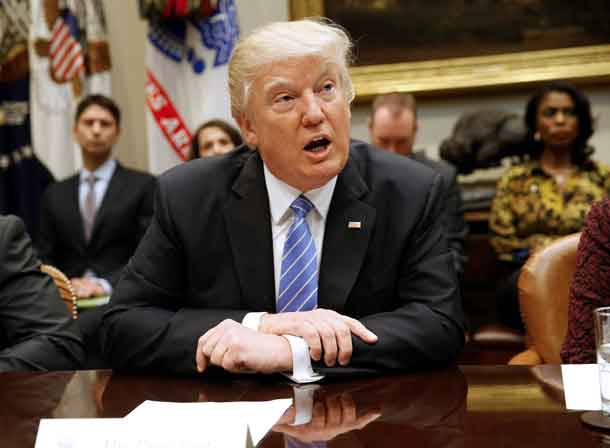 U.S. President Donald Trump speaks during a listening session with the Retail Industry Leaders Association and member company CEOs in the Rosevelt Room of the White House in Washington, U.S., February 15, 2017. REUTERS/Joshua Roberts