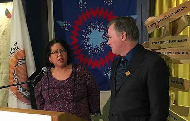 L-R: Cheryl Whiskeyjack, Executive Director, Bent Arrow Traditional Healing Society and Richard Feehan, Minister of Indigenous Relations