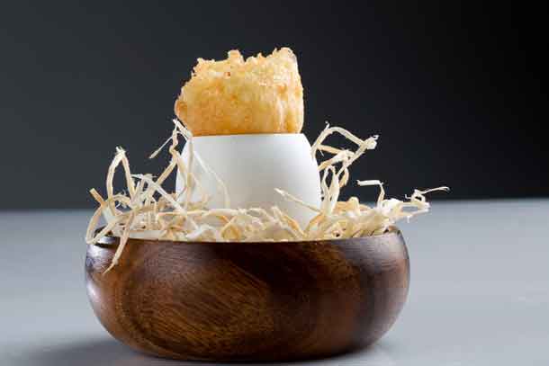 Crispy egg yolk with mushroom jelly. Credit: Copyright 2016 Francesc Guillamet