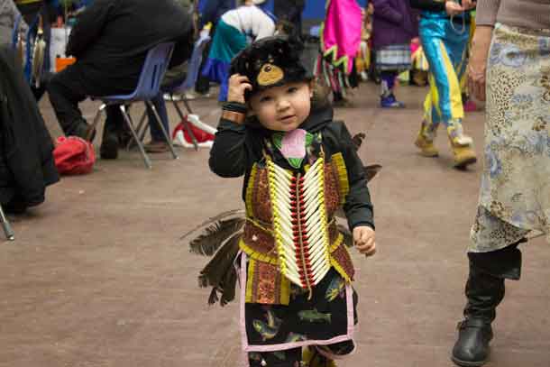 Young Lincoln shows his regalia with pride at the 2017 LUNSA Pow Wow