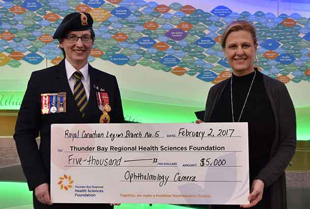 Poppy Chairman for The Royal Canadian Legion Branch No. 5, Sharon Scott (left) and Terri Hrkac, Senior Director, Major and Legacy Giving, Thunder Bay Regional Health Sciences Foundation
