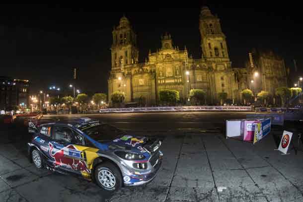 Central Mexico City echoed to the sound of rally cars on Thursday night as the FIA World Rally Championship transformed the iconic Zócalo square into a colourful and thrilling high-speed motorsport party.