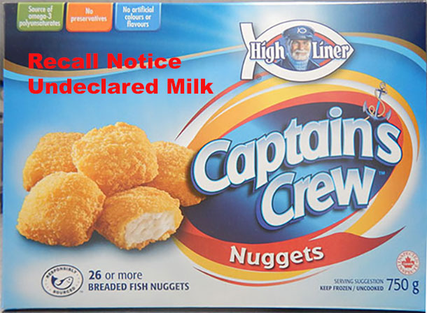 Recall due to undeclared milk product of High Liner Captain's Crew fish strips and nuggets