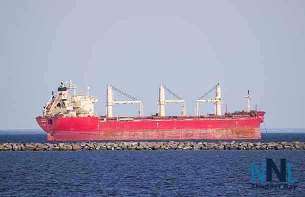 The Federal Kivalina in Thunder Bay moored outside the break wall. This Marshall Island flagged vessel is a 200 metre long cargo ship with a gross tonnage of 20659 tonnes