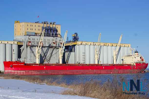 Federal Columbia in the Port of Thunder Bay. Shot April 29 2017 - Note the snow on the ground following a late season storm.