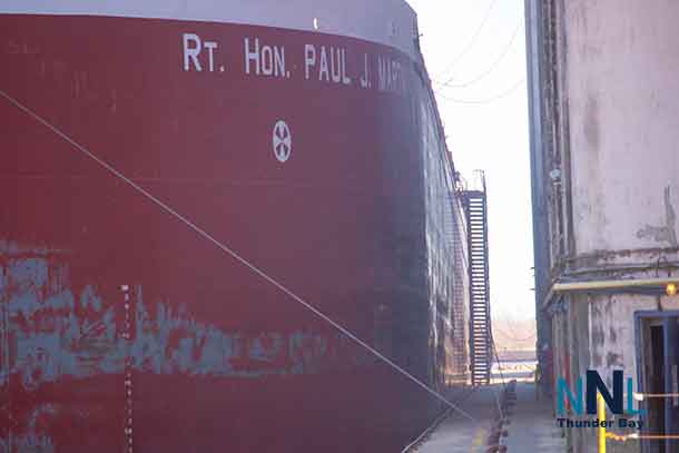The Rt. Hon. Paul J. Martin a Canada Steamship Lines freighter loading in the Port of Thunder Bay (April 21 2017)