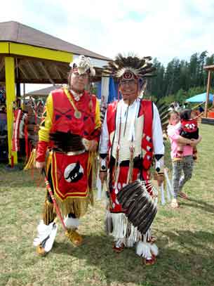 Dancers at the 7th Annual Mattagami FN Pow Wow are (left) Mark Carpenter, Thunder Creek Drum Group of Timmins, Ontario and Charlie Kioke, Attawapiskat, Ontario 