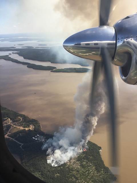 Red Lake District Fire Number 066, started on August 10 and challenged firefighting resources. FireRangers have circled the fire with hose line but it is still listed as not under control at 10 hectares. Constant air attack from Ontario, with assistance from Manitoba, and helicopter bucketing helped stop the fire from advancing to homes and fuel tanks.