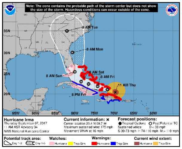 Hurricane Irma is bearing down with a forecasted landfall in the United States this weekend