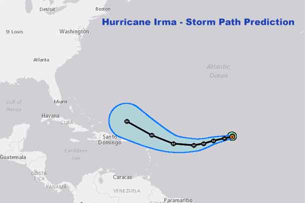 NOAA Storm Path prediction for Hurricane Irma as of 11AM on September 2 2017