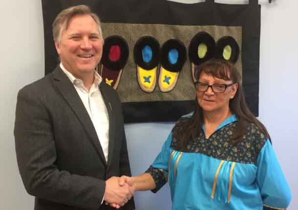 Minister Feehan with Chief Germaine Anderson, Beaver Lake Cree Nation.