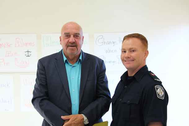 Mayor Keith Hobbs and Anthony Stokaluk kick off fire prevention week