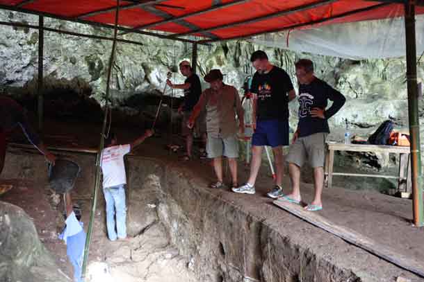 Dr. Matt Tocheri, second from right, is pictured at the Liang Bua site with Dr. Thomas Sutikna, third from right.