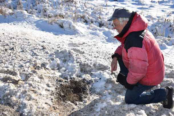 Professor Stephen Kissen at site believed to be where meteorite hit