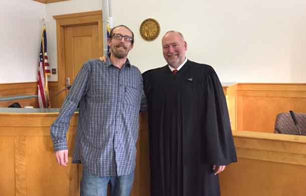 Tom Young, Cook County Substance Use Recovery Court participant, with Assistant Chief Judge Michael J. Cuzzo - Sixth Judicial District, was awarded the Treatment Court Scholarship through Mesabi Range Community College for Spring semester. Tom is currently enrolled and is working towards his Licensed Alcohol and Drug Counselor designation.