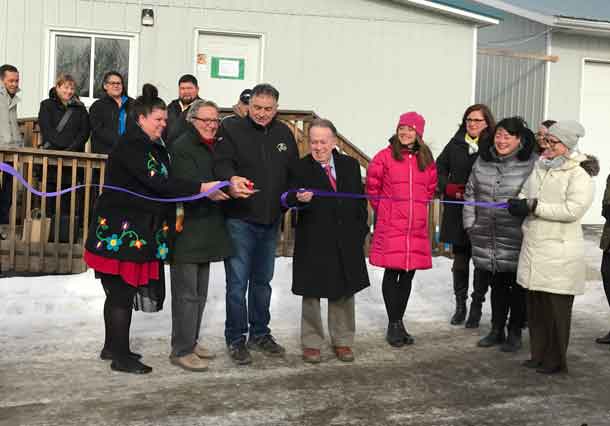 Min. David Zimmer, Min. Michael Gravelle, Chief Peter Collins (Fort William FN) and MIRR Deputy Minister Deborah Richardson at opening of the Indigenous Youth and Community Wellness Secretariat office.