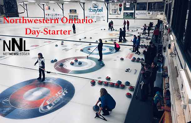 Curling action at the Port Arthur Curling Club